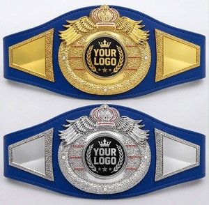 Cinturón de Campeonato de Boxeo Personalizado, Cuero PU Azul, Placa Dorada/Plateada, Cinturón de Campeón de Artes Marciales Unisex, Duradero, para Ganadores - Product Image 1
