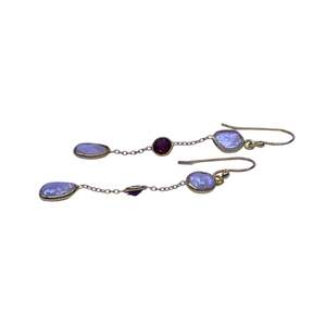 Boucles d'oreilles pendantes pour femme en argent sterling 925 plaqué or, perles baroques et pierres précieuses grenat, design classique, idéales pour les fêtes, cadeau - Product Image 3