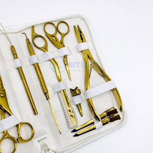 Professional Hair Extension Tool Kit Gold Plasma Flat I Tip Pliers Clips <b>Razor</b> Scissor <b>Set</b> Eco-Friendly Salon Supplies - Product Image 3