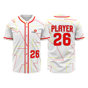Maillot de baseball d'équipe pour adulte LUUK personnalisé, imprimé, respirant, à séchage rapide, 100 % polyester, col en V, manches courtes, fermeture entièrement boutonnée - Product Image 1