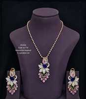 Ensemble collier pendentif paon 11614 avec zircone cubique, pierres précieuses vertes, roses et jaunes, boucles d'oreilles assorties, bijoux de mode pour mariage et fête