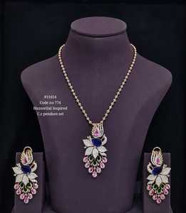 Ensemble collier pendentif paon 11614 avec zircone cubique, pierres précieuses vertes, roses et jaunes, boucles d'oreilles assorties, bijoux de mode pour mariage et fête - Product Image 4