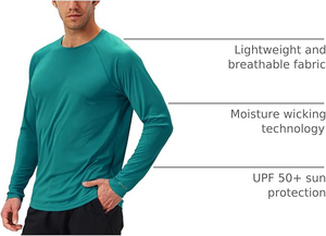 Stylish <b>Men's</b> Long Sleeve Bright Teal Rash Guard UPF 50 Plus Sun Protection Quick Dry Lightweight Athletic Swim Shirt Bulk - Product Image 5