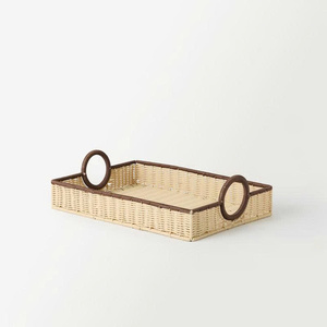 Plateau rectangulaire en osier fait main avec poignées rondes en rotin, panier de service et de présentation tressé naturel pour cuisine, table à manger - Product Image 3