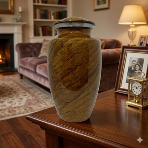 Brown Marble Effect Urn <b>for</b> <b>Ashes</b> Adult Cremation <b>Keepsake</b> Urn Stainless Steel Lid Memorial Container - Product Image 5