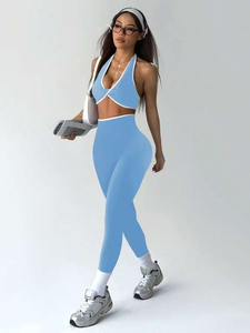 Ensemble de yoga 3 pièces pour femmes : soutien-gorge de sport contrastant, leggings de jogging respirants, vêtements de sport écologiques en Spandex/Polyester - Product Image 5