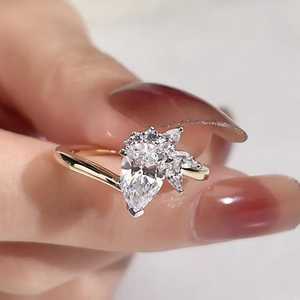 1.01CT Pear Cut Diamond Floral Cluster <b>Ring</b> For Women's Lab Grown 14K Yellow Gold Engagement <b>Proposal</b> For Girlfriends - Product Image 3