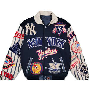 Chaqueta Varsity de Cuero Vacuno con Parches de Graffiti Personalizados, Estilo Invernal, con Pedrería y Bordados, Resistente al Viento, para Hombre - Product Image 3