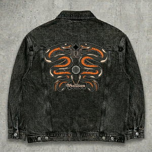 Chaqueta Vaquera Vintage, Estilo Urbano, con Estampado Gráfico Personalizado, Ecológica, Transpirable, Resistente al Viento, Gruesa, Oversize, 100% Algodón, para Invierno - Product Image 5