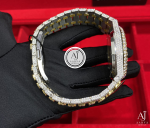 AARVA JEWELS นาฬิกาควอทซ์ผู้ชายสุดหรูสแตนเลสหนังแท้ประดับเพชรหน้าปัดอนาล็อก 25 มม. กันน้ำ - Product Image 3
