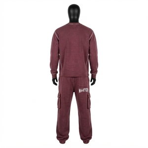 Conjunto de Sudadera con Cuello Redondo y Pantalones Jogger Color Borgoña para Hombre, Conjunto de Dos Piezas Informal para Calle - Product Image 4