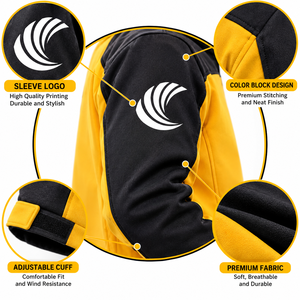 Chaqueta deportiva amarilla con bloques de color y cremallera para hombre, cuello alto, ligera, informal, para atletismo y uso diario. - Product Image 4