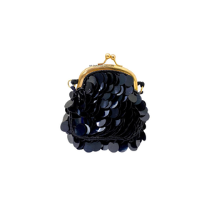 Pochette de soirée de luxe faite à la main, ornée de sequins noirs et de perles, avec broderie artisanale complexe, conçue sur mesure, avec bandoulière. - Product Image 1