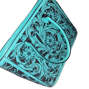 Bolso de mano de cuero turquesa de alta calidad para mujer, bolso de mano floral vintage con ropa de fiesta de color personalizada al mejor precio - Product Image 1