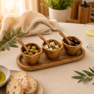Juego de Condimentos Ecológico Hecho <span class=keywords><strong>a</strong></span> Mano con Madera de Acacia, con 3 Tazones para Salsas, Cucharas y Bandeja para Servir, para Restaurantes y Decoración del Hogar - Product Image 5