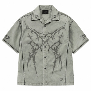 Camisa Dirty Mint Gothic Thorn Y2K para hombre, oversize, de corte holgado, manga corta, con detalles de pedrería, estilo streetwear, abotonada, grunge, casual, al por mayor - Product Image 3