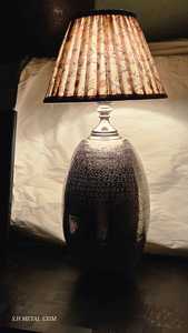Handmade Hammered Aluminum <b>Table</b> Lamp Vintage Brass Finish Decorative Metal Desk <b>Light</b> with Floral Pleated Fabric Shade - Product Image 6