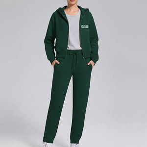 Conjunto Deportivo de 2 Piezas para Mujer, en Tendencia, Verde, de Forro Polar, con Capucha, Manga Larga, Color Sólido, Casual, Deportivo, para Todas las Temporadas, Corte Regular - Product Image 1