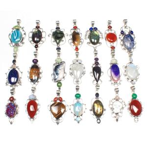 Handcrafted Women's Fashionable Assorted Crystal Double Stone <b>Charm</b> Trending Hot Wholesale Brass Material Silver Plated Pendants - Product Image 2