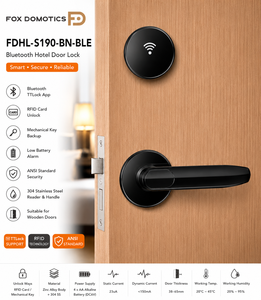 Bluetooth Hotel Door Lock FDHL-S190-BN-BLE with TTLock App, RFID <b>Card</b> & Mechanical Key. Fox Domotics Split Hotel Lock - Product Image 5