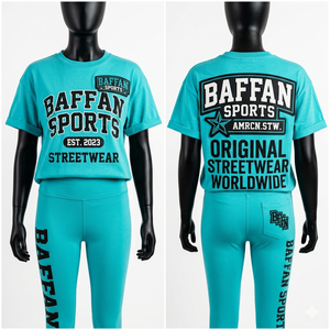 Conjunto de camiseta y leggings azul agua de mezcla de algodón y poliéster premium de 180 GSM, tela suave y elástica, logotipo personalizado, conjuntos para mujer - Product Image 5