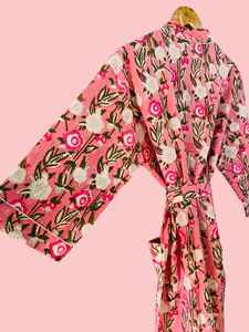 Robe kimono en coton fleuri rose avec ceinture à rayures pour spa, hôtel, complexe hôtelier – Commandes en gros États-Unis, Royaume-Uni, Australie - Product Image 4