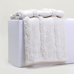 Manta tejida de algodón blanco súper lujosa de manta de borlas con mechones decorativos bohemios al por mayor - Product Image 3