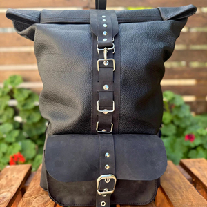 Waterproof Genuine Leather <b>Roll</b> Top Bag Multi Pocket Travel Rucksack For E-commerce Retailers LTBP-0261 - Product Image 1