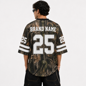 T-shirt unisexe en maille camouflage style streetwear pour couple, maillot de football américain oversize, vêtements pour homme, crop top pour femme, tenue de chasse, direct usine - Product Image 4