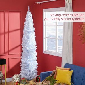Albero di Natale artificiale a forma di matita preilluminato da 2,4 m con 618 punte realistiche e supporto in plastica, bianco - Product Image 2