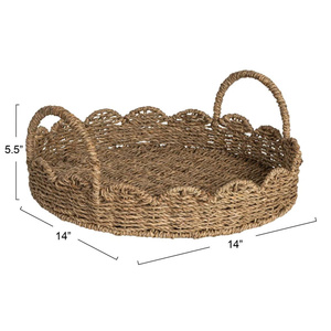 Plateau de service rond en jonc de mer, nouveau design, avec poignées, fabriqué au Vietnam, avec couleurs OEM/ODM, meilleur prix. - Product Image 5
