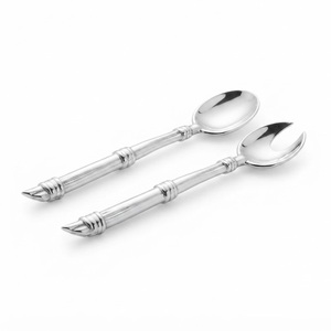 Ensemble de service de salade luxueux en acier inoxydable avec manche en forme de feuilles de brindilles anciennes, ensemble de fourchettes et cuillères en métal pour hôtels haut de gamme et services de traiteur - Product Image 5