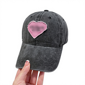 Gorra de Béisbol con Aplique de Corazón Rosa, 6 Paneles, Ajustable, de Algodón Lavado, Estilo Vintage Unisex, Gorra Casual para Adultos - Product Image 3