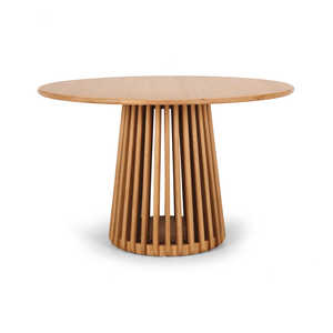 Table à manger moderne en teck massif carré de qualité supérieure, base en piédestal cannelé, finition naturelle écologique pour l'hôtellerie - Product Image 1