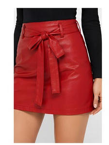Faldas de Cuero Genuino para Mujer, Minifalda Vintage con Cinturón de Lazo, Corte Ajustado, Informal, para Salir de Noche, Falda Corta para Mujer - Product Image 2