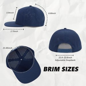 Casquettes de baseball de performance en gros, découpées au laser, respirantes, séchage rapide, résistantes à l'eau, à visière plate, snapback, logo personnalisé, OEM - Product Image 3