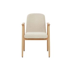 Chaise de salle à manger moderne en bois, fauteuil rembourré en tissu beige avec pieds en bois massif pour restaurant, salle à manger, salon, maison - Product Image 2