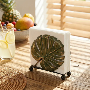 Porte-serviettes vertical en forme de feuille de Monstera |   Distributeur de serviettes en papier en métal en forme de feuille de palmier tropical - Product Image 2