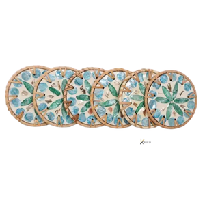 Mantel Individual de Estilo Bohemio para Verano, Tejido a Mano, de Ratán Colorido con Nácar, 10cm de Diámetro, Duradero - Product Image 2