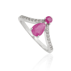 Anillo Chevron de Plata de Ley 925 con Rubí y Diamantes para Mujer, Joyería Fina de Compromiso, Pedido al por Mayor - Product Image 1