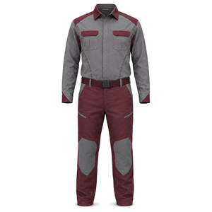 Ensemble chemise de travail à manches longues gris bordeaux personnalisé et pantalon renforcé pour le personnel de maintenance – Vente en gros fabricant - Product Image 1