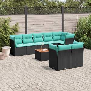 Black Poly Rattan Patio <b>Sofa</b> <b>Set</b> With Cushions Outdoor Garden Furniture Contemporary Design - Product Image 1