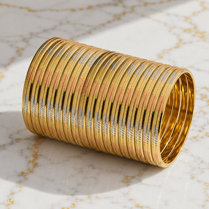 ORO-Z Three Tone Gold Plated <b>Bangles</b> Striped <b>Engraved</b> Design Bracelet for Women High Quality Jewelry - Product Image 2