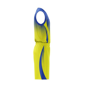 Conjunto de Uniforme de Baloncesto para Hombre, Camiseta sin Mangas con Cuello en V, Degradado Azul y Amarillo, Poliéster que Absorbe la Humedad - Product Image 4