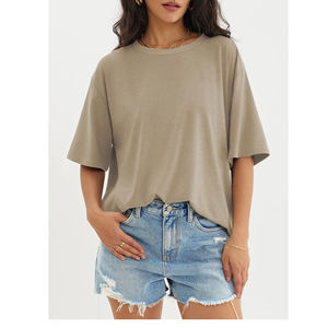 Camisetas Casuales de Verano para Mujer, 100% Algodón, Cuello Redondo, Impresión de Logotipo Personalizado, OEM - Product Image 1