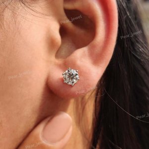 Pendientes de Diamantes Redondos con Corte Brillante, Plata 925, Engaste Hecho a Mano, Clásicos, para Compromiso, para Mujer - Product Image 2
