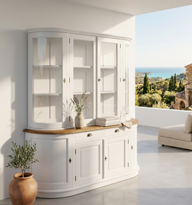 Pedroza Eco-Friendly Durable Elegant <b>Storage</b> <b>Cabinet</b> Solid Wood Curved Design Natural <b>White</b> Finish Glass Doors Dining Room - Product Image 4