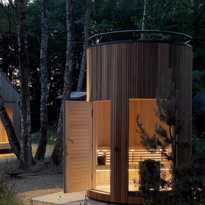 Sauna extérieur cylindrique commercial, <span class=keywords><strong>construction</strong></span> <span class=keywords><strong>en</strong></span> bois massif, design écologique, sauna à vapeur, environnement forestier, expérience <span class=keywords><strong>de</strong></span> spa - Product Image 1