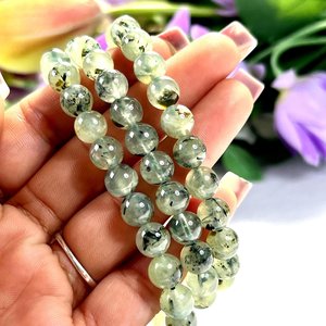Pulsera de Cuarzo Verde Natural con Cuentas Redondas Pulimentadas, Joyería de Piedras Semipreciosas - Product Image 2