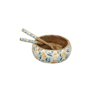 Ensemble de saladiers en bois de manguier émaillé artisanal, bol de service rond durable avec cuillère et fourchette assorties, en promotion - Product Image 2
